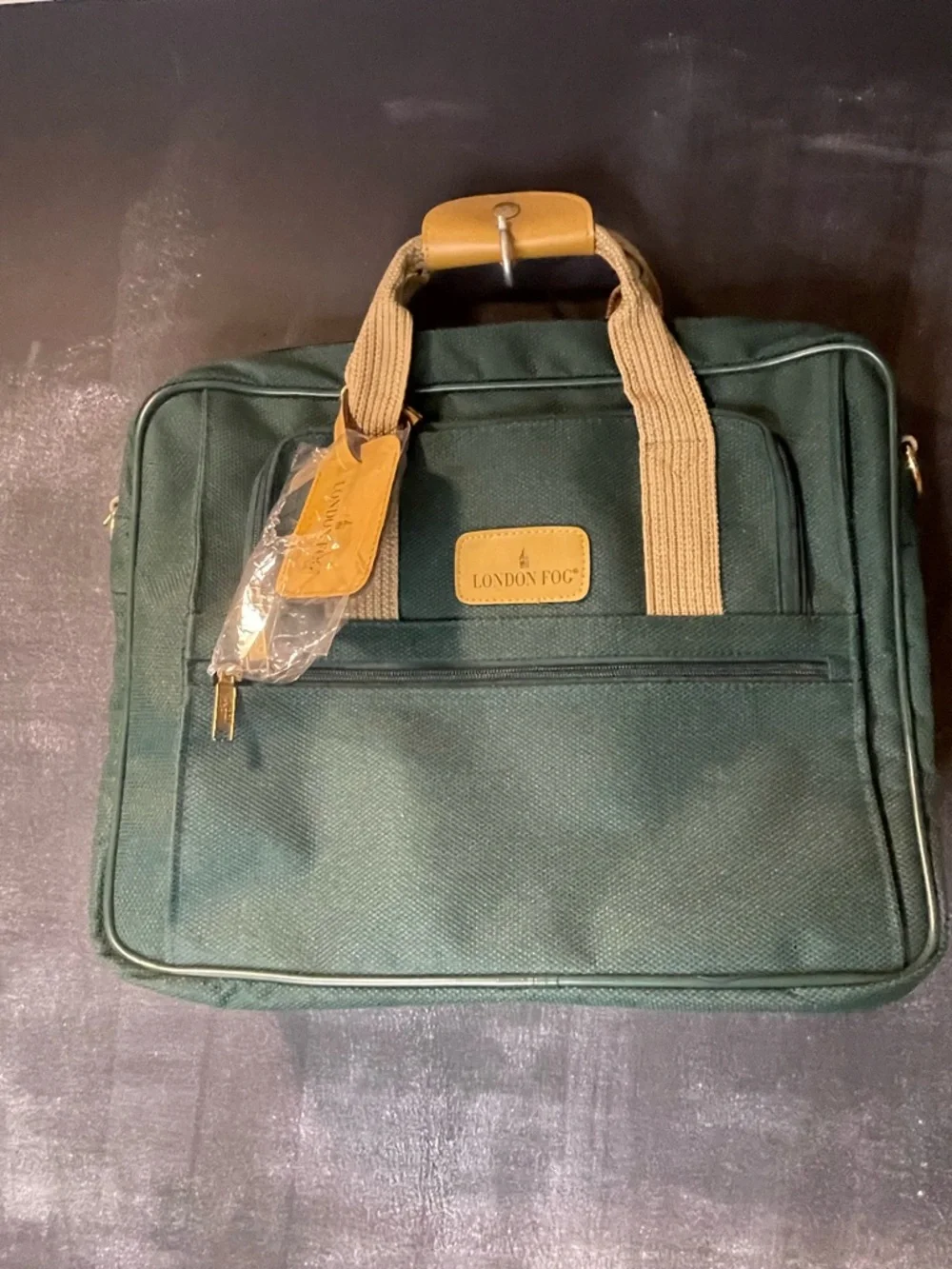 London Fog Oakland Carry-On Briefcase Laptop Bag Green Tan Trim Vintage NWT